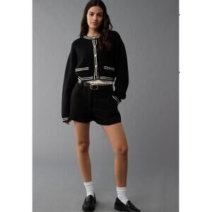 American Eagle Outfitters Button-Up Crew Neck Cardigan Black White Gold LARGE